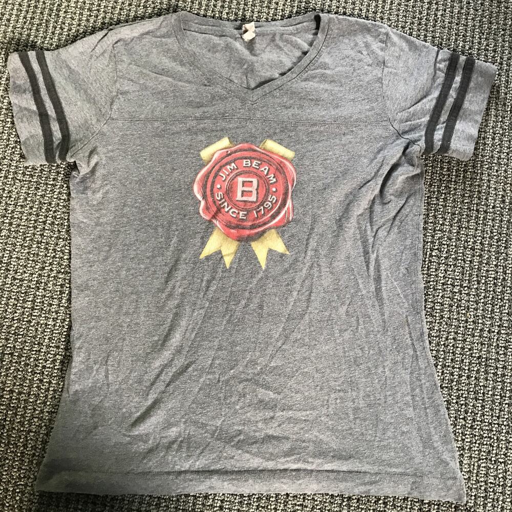 Jim Beam Womens Small V-Neck Tee Shirt Gray‎
